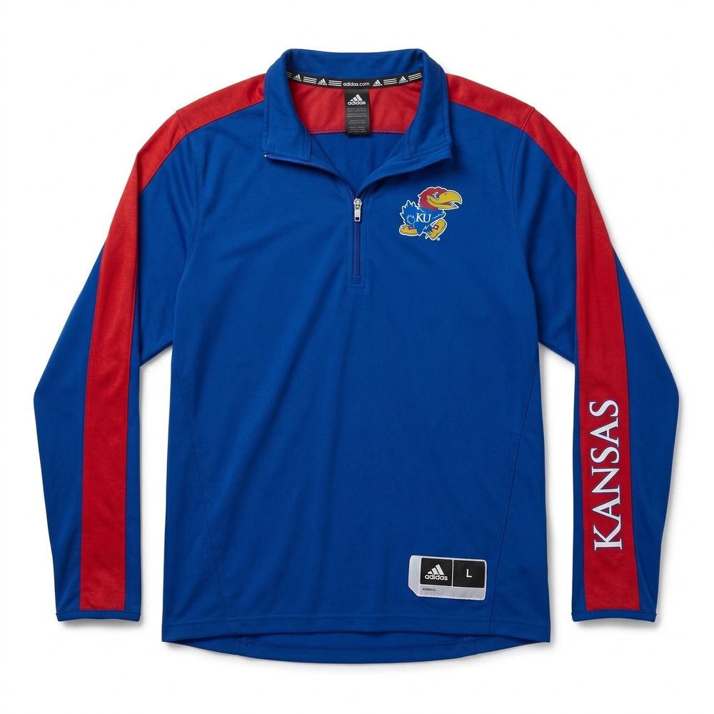 Adidas Quarter Zip Pullover Kids‎ Large Blue Kansas Jayhawks Graphic